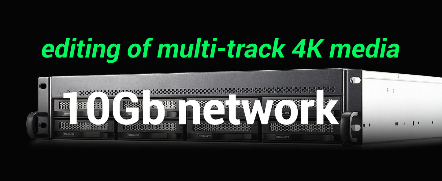 TERRAMASTER U8-450 8 盘位短深度机架式 NAS – 英特尔四核 CPU、8GB DDR4、双 SFP+ 10GbE 端口、双 2.5GbE 端口(无盘)