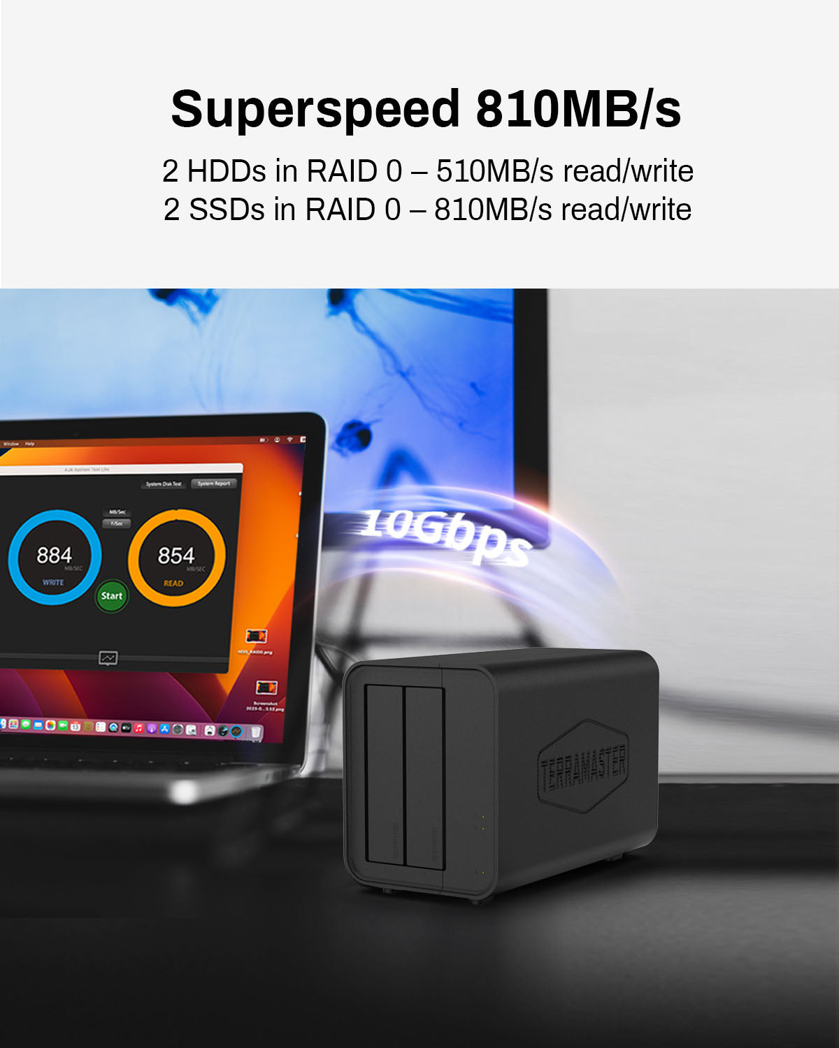 TERRAMASTER D2-320 USB RAID 外壳 - USB 3.2 Gen 2 10Gbps Type C 2Bay RAID 存储支持 RAID 0、1、单盘、JBOD(无盘)