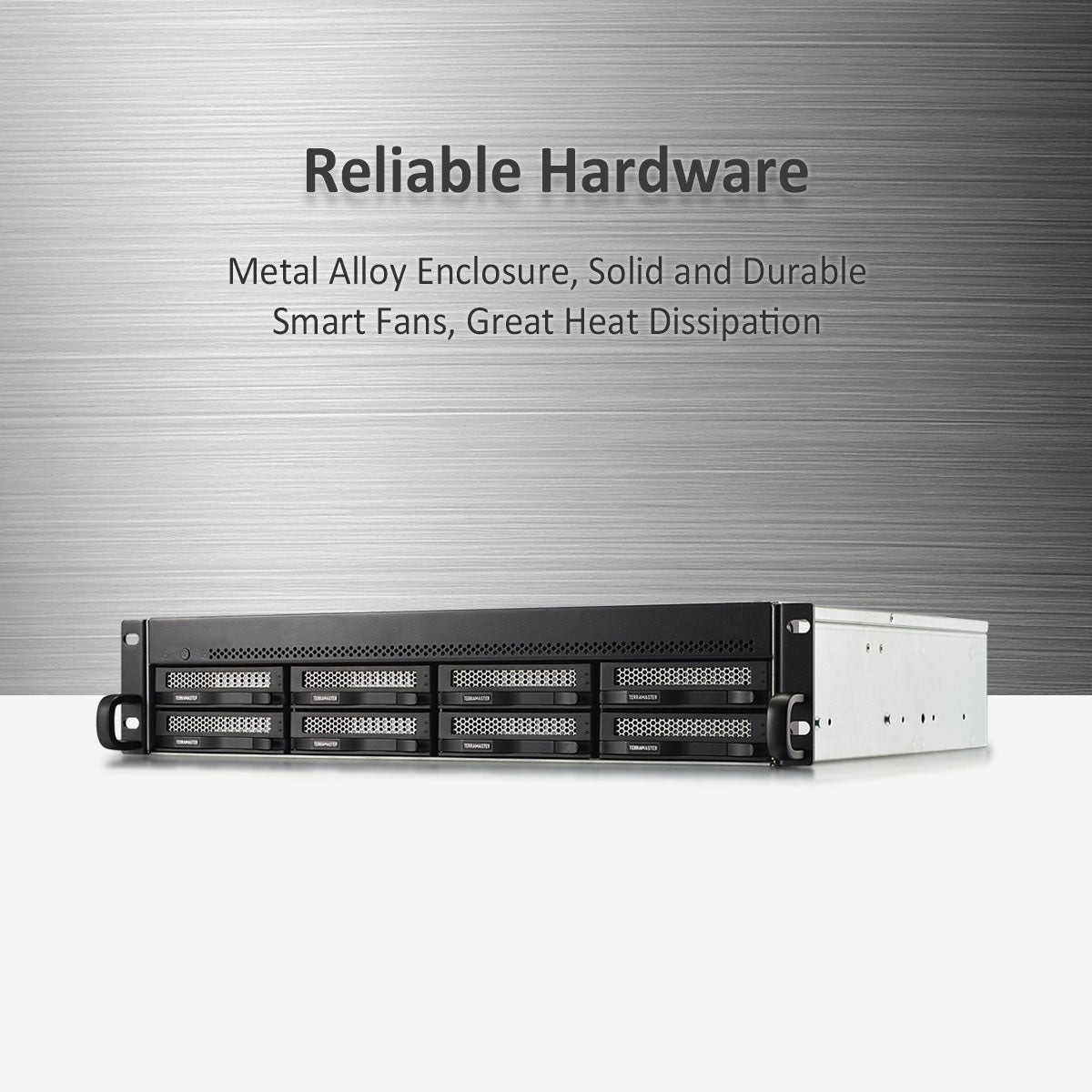 TERRAMASTER U8-450 8 盘位短深度机架式 NAS – 英特尔四核 CPU、8GB DDR4、双 SFP+ 10GbE 端口、双 2.5GbE 端口(无盘)