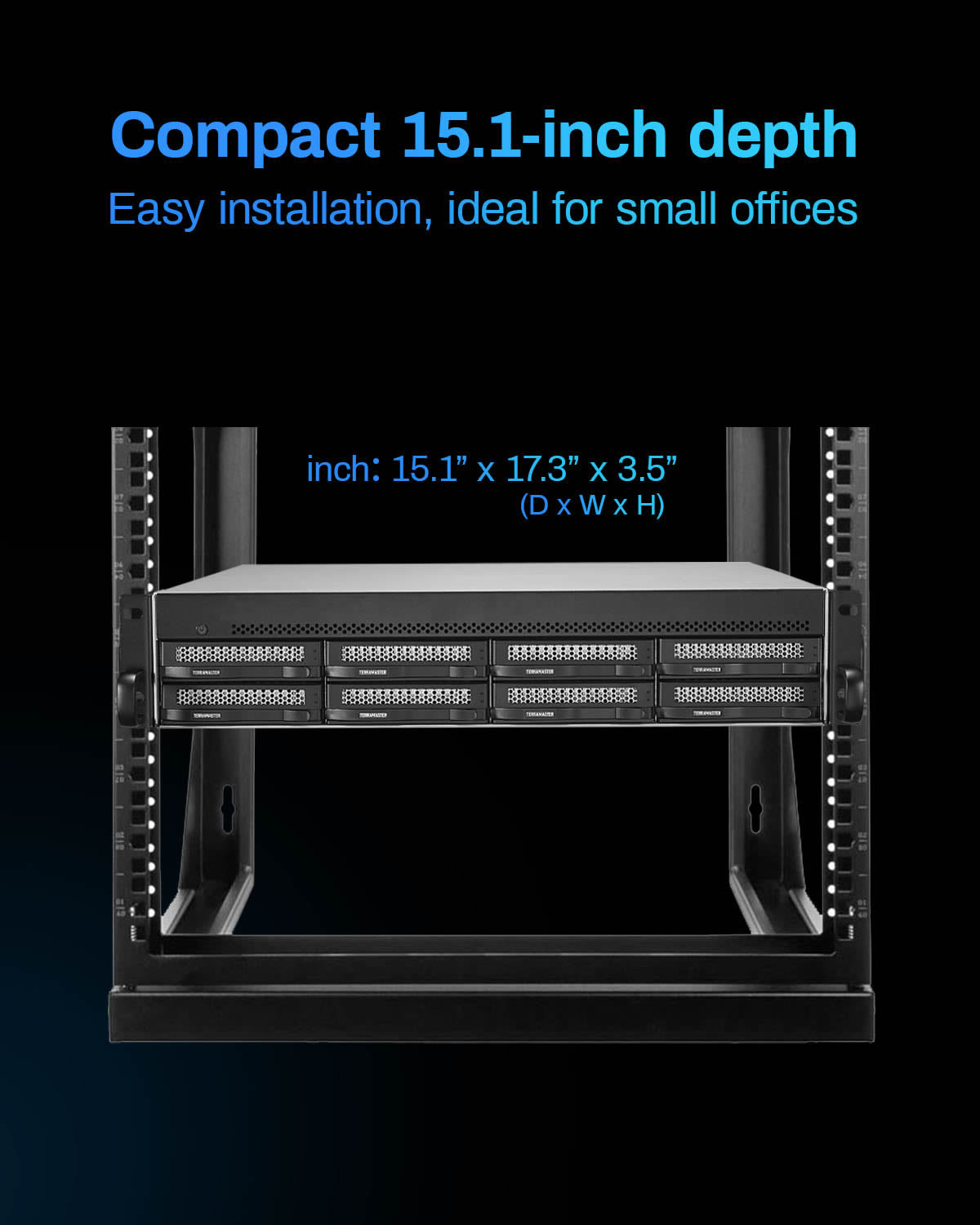 TERRAMASTER U8-500 Plus NAS 存储 - 8Bay Core i7 1255U 10 核 12 线程 CPU、16GB DDR5 RAM、双 10GbE 端口、2U 机架式网络附加存储，为企业提供最佳性能（无盘）