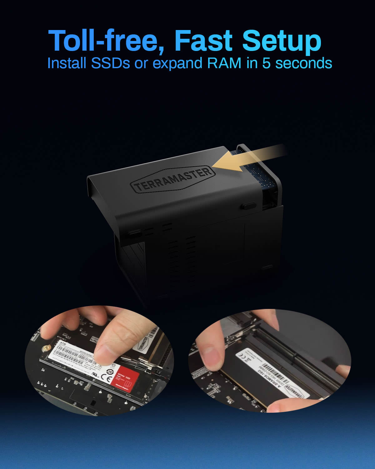 TERRAMASTER F6-424 NAS 存储 6Bay – N95 四核 CPU，8GB DDR5 RAM，双 2.5GbE 端口，高性能网络附加存储（无盘）