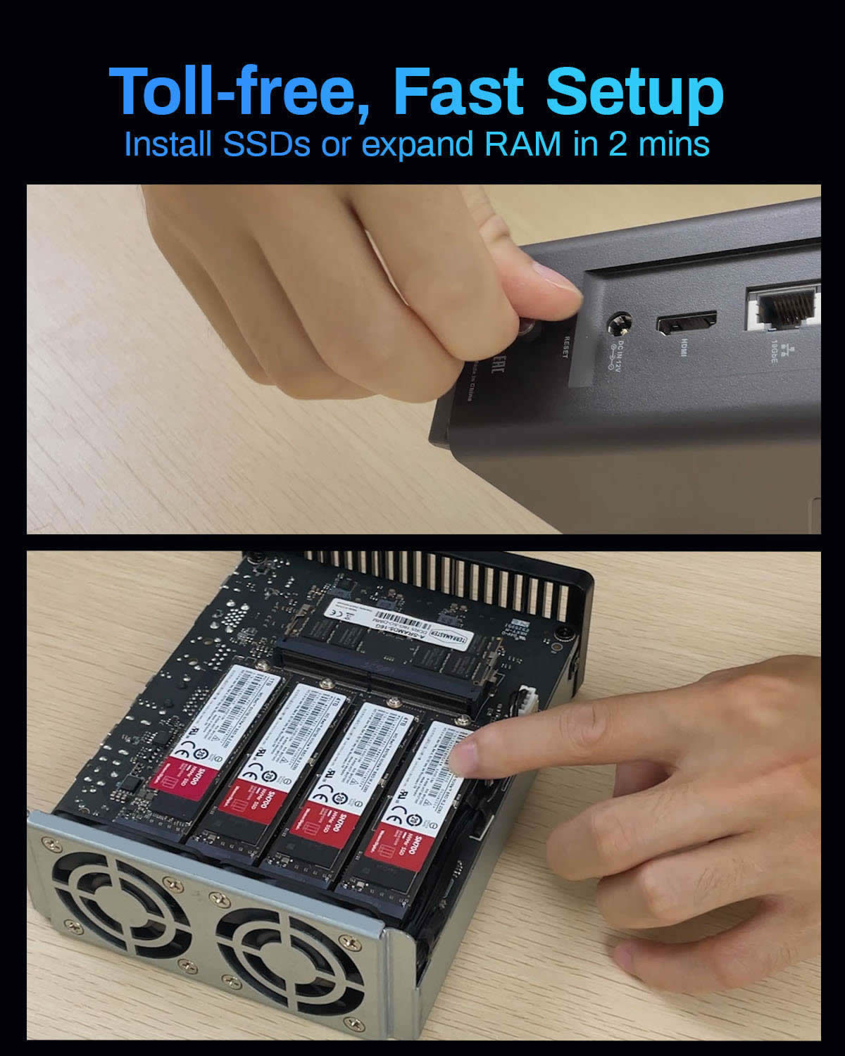 TERRAMASTER F8 SSD NAS 存储 - 8Bay 全 SSD NAS 服务器 N95 四核 CPU、8GB DDR5 RAM、10GbE 端口、掌上型强大网络附加存储（无盘）