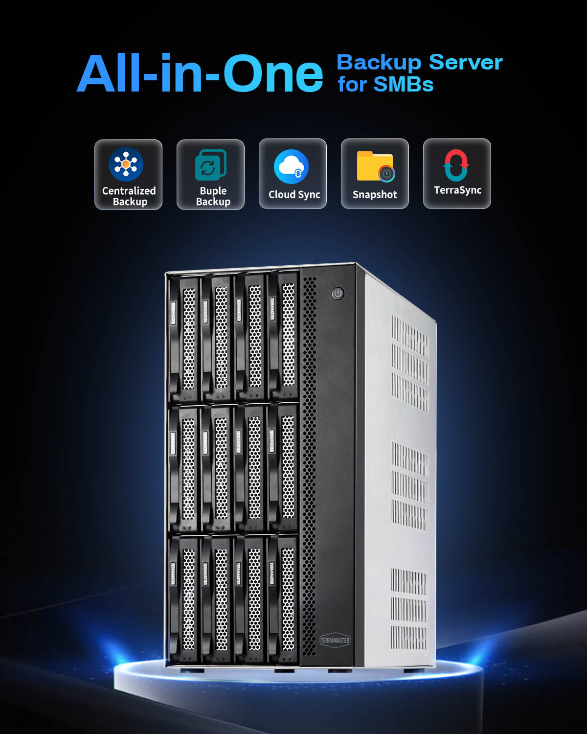 TERRAMASTER T12-500 Pro NAS 存储 - 12Bay Core i7 1255U 10 核 12 线程 CPU、16GB DDR5 RAM、双 10GbE 端口、网络附加存储，为企业提供最佳性能（无盘）