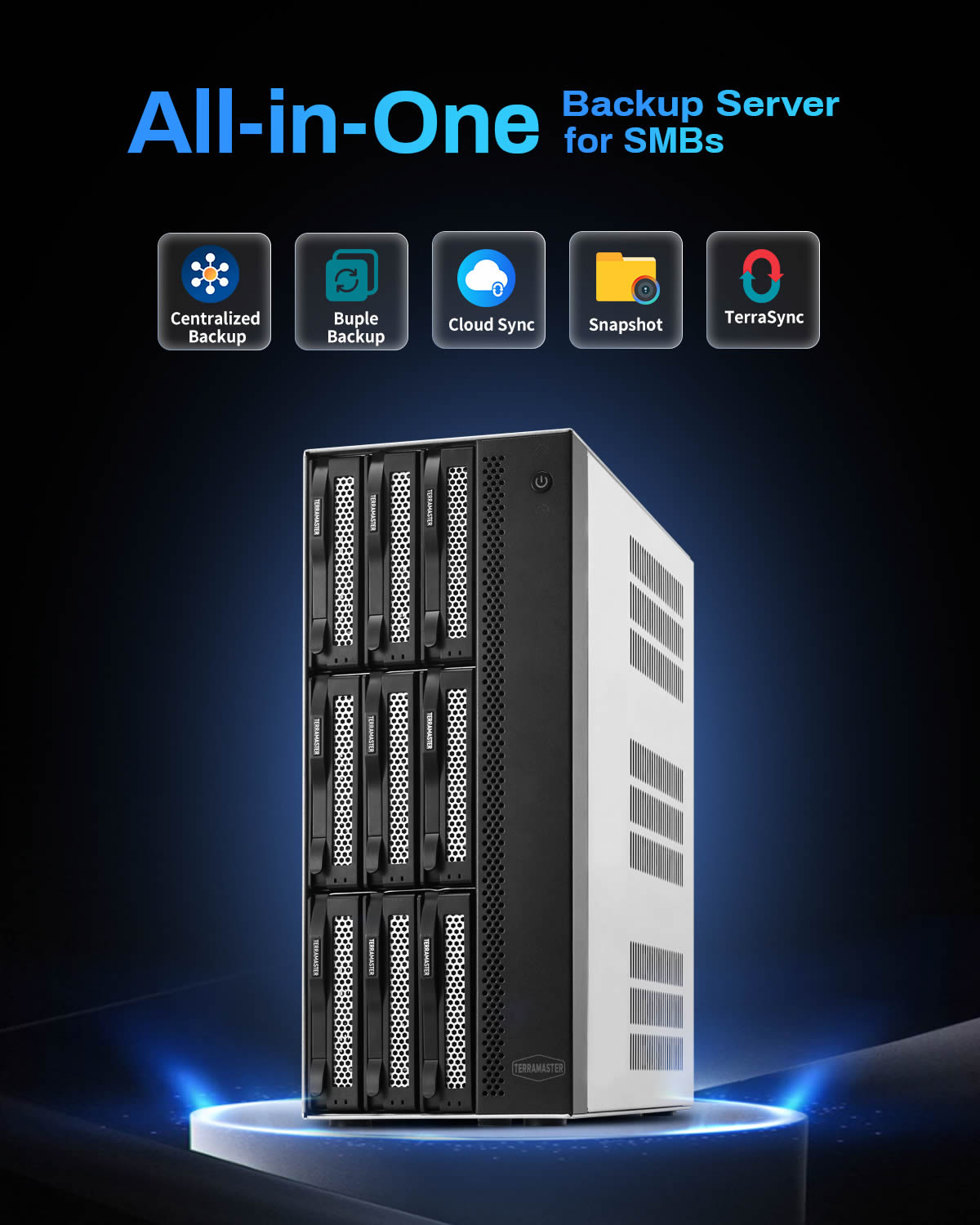 TERRAMASTER T9-500 Pro NAS 存储 - 9Bay Core i7 1255U 10 核 12 线程 CPU、16GB DDR5 RAM、双 10GbE 端口、网络附加存储，为企业提供最佳性能（无盘）