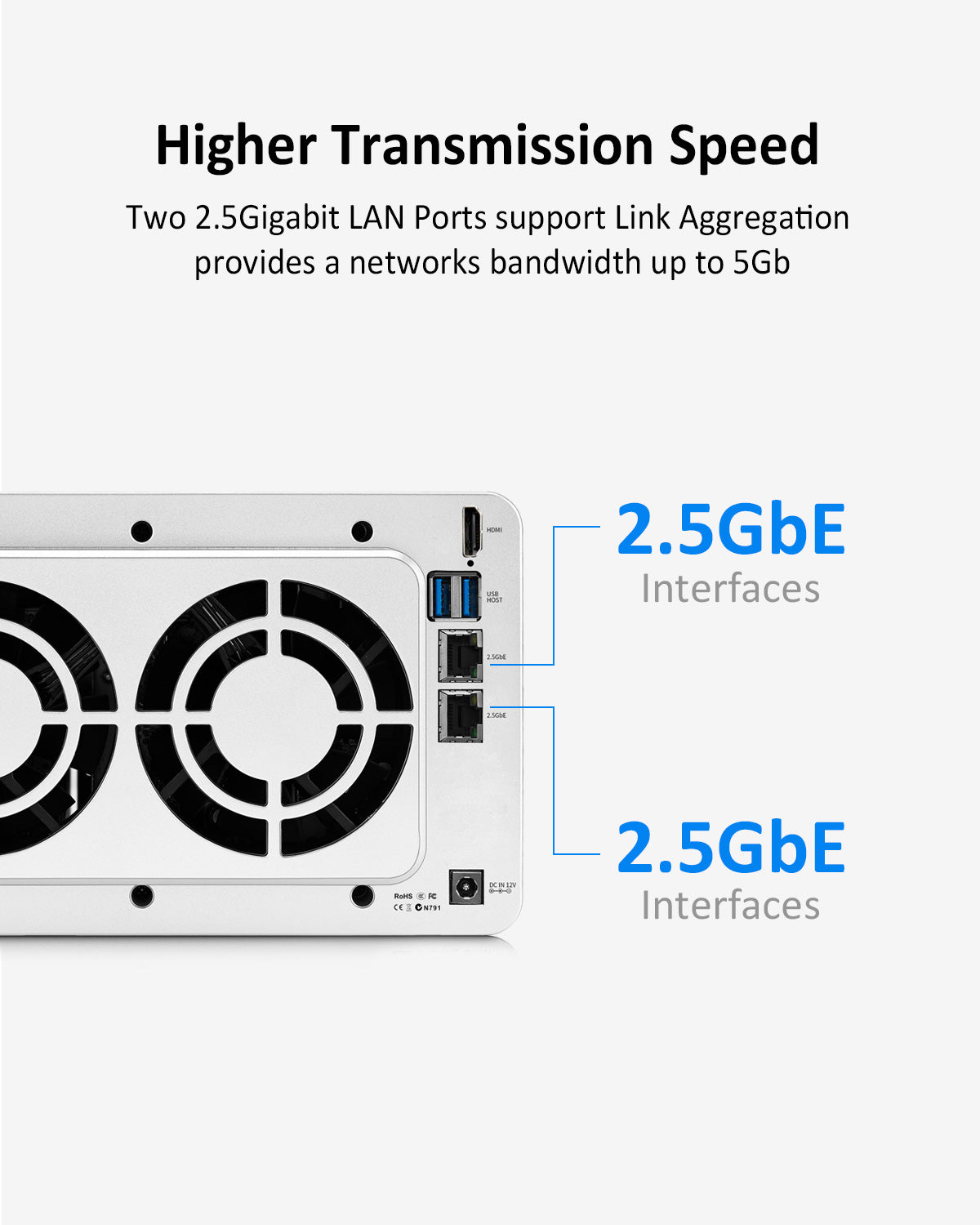 TERRAMASTER F4-423 4-Bay 2.5GbE NAS，适用于 SMB，配备英特尔四核 CPU、4GB DDR4、2.5GbE 端口 x 2、网络存储服务器（无盘） 