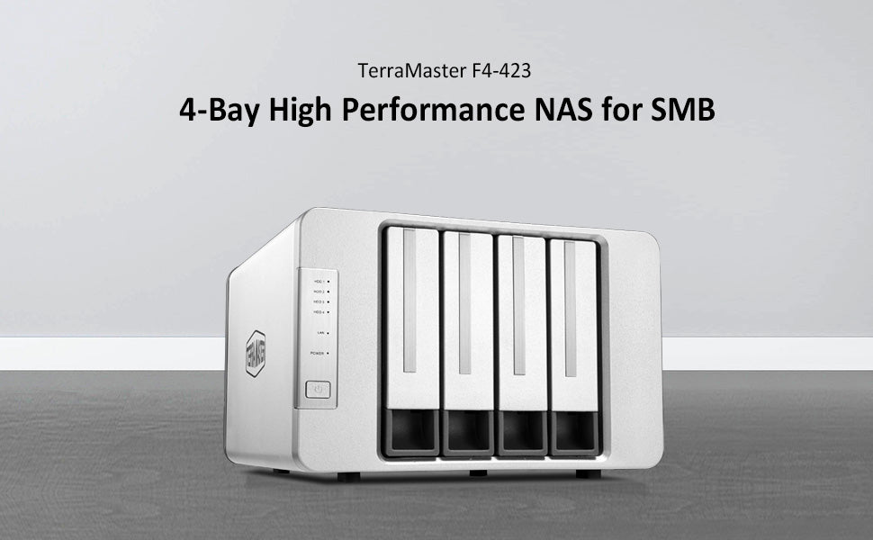 TERRAMASTER F4-423 4-Bay 2.5GbE NAS，适用于 SMB，配备英特尔四核 CPU、4GB DDR4、2.5GbE 端口 x 2、网络存储服务器（无盘） 